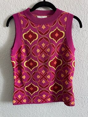 Never Fully Dressed Pink Geometric Knit Sleeveless Sweater Vest NWT US 6